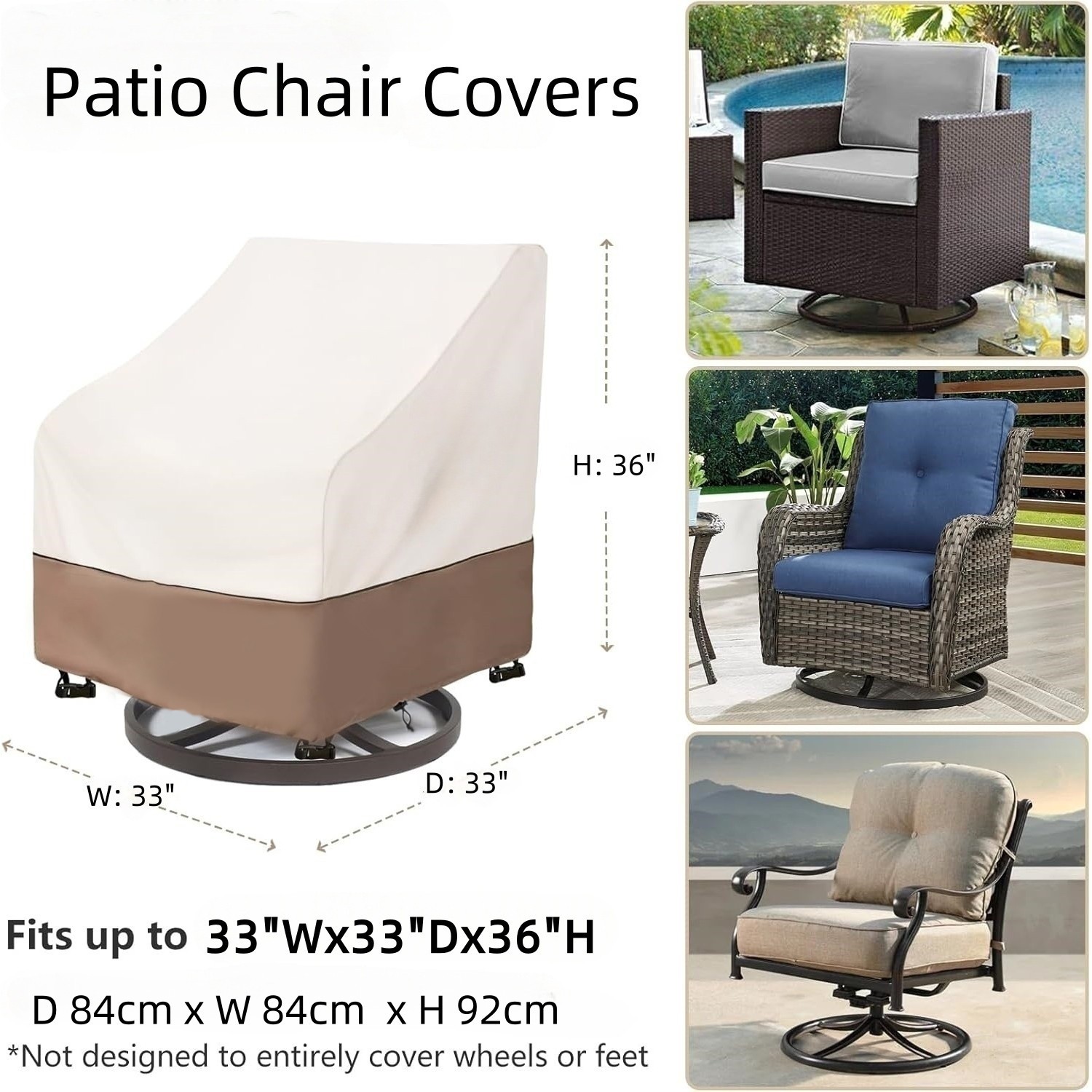 HBN 2Pcs Patio Chair Covers, Waterproof Patio Furniture Covers, 33” x 33” x 36”