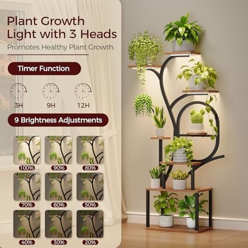 Large Plant Stand Indoor with Grow Lights Tall Plant Shelf Curved Plant Holder