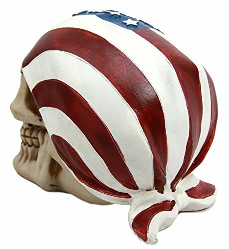 American Flag Skull Bandana Figurine Polyresin Home Decor Bikers Halloween
