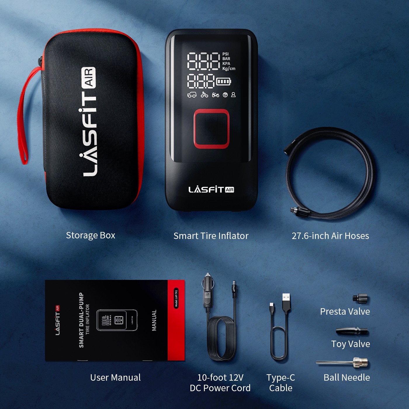 LASFIT Tire Inflator Car Air Compressor Pump Dual Cylinder fit SUV Pickup Truck