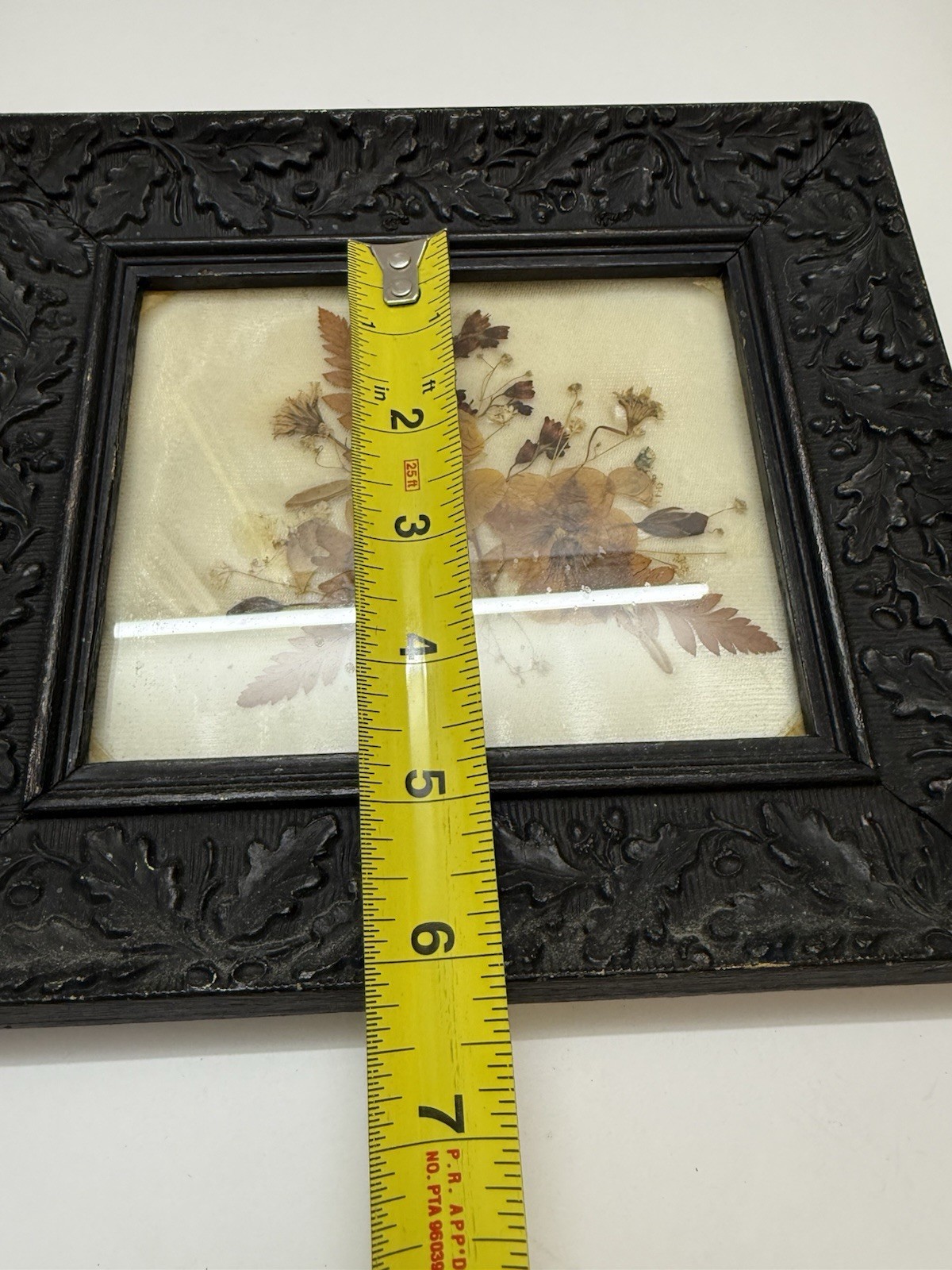 Vintage Dried Pressed Flowers Art Black Ornate Wall Hanging Frame