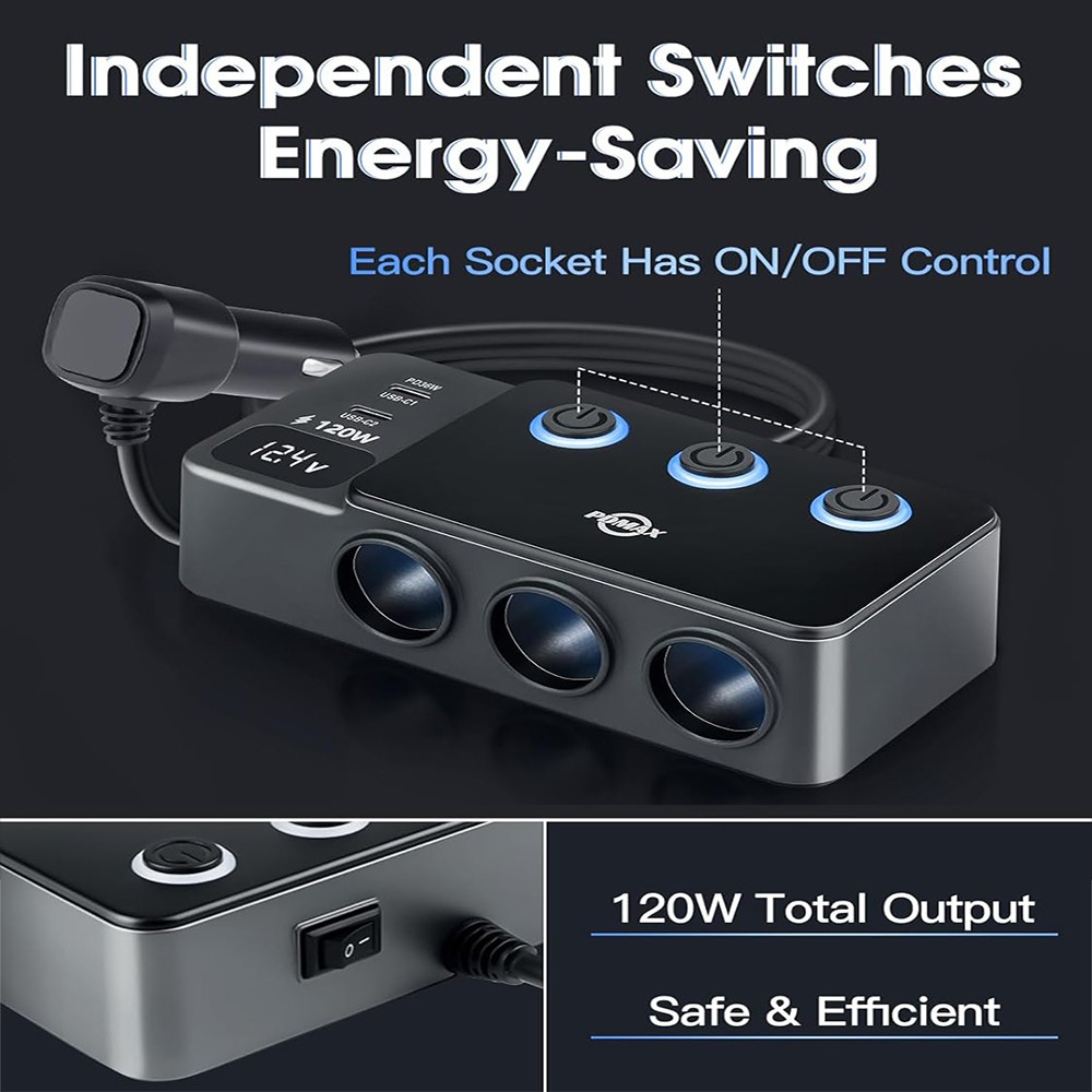 3 Way Car Cigarette Lighter Socket Splitter USB Fast Charger Power Adapter 12V