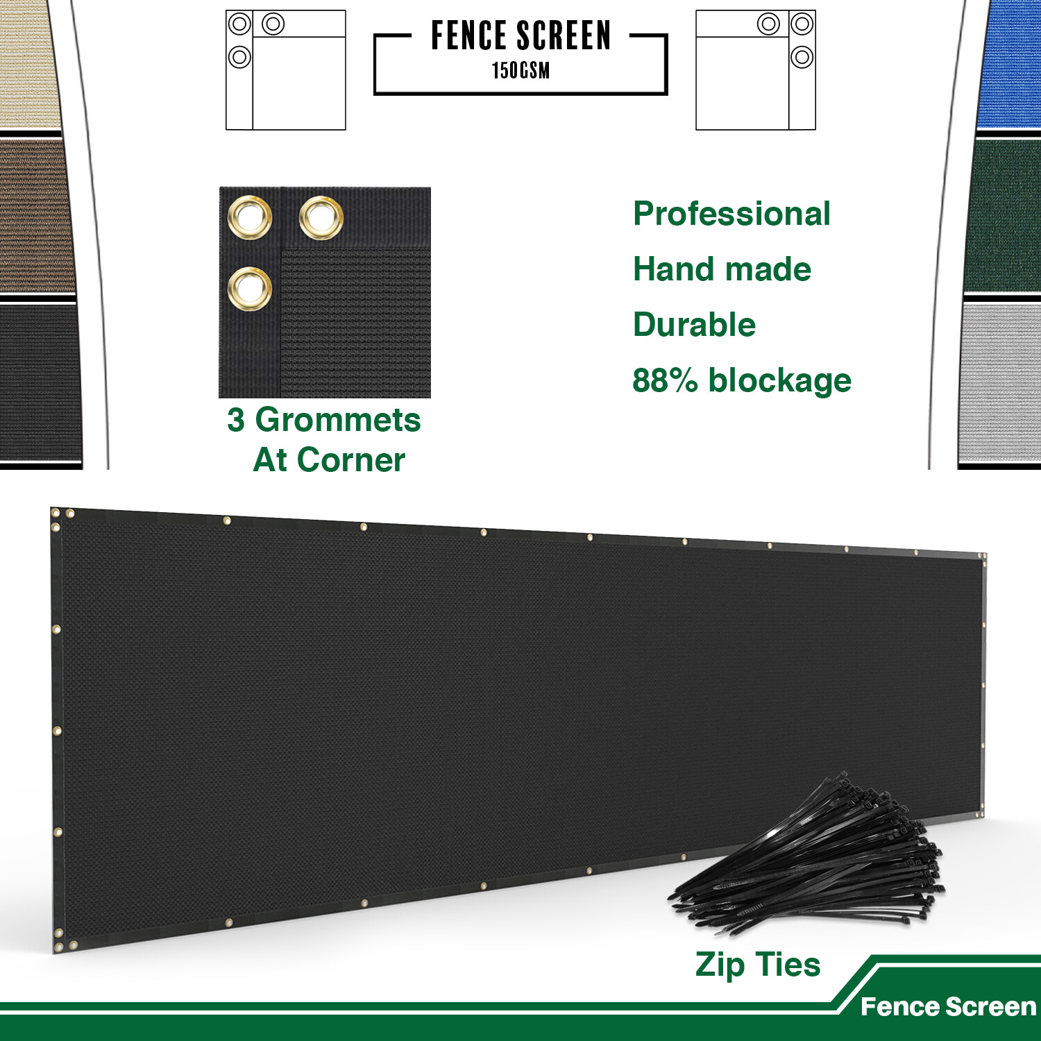 4' 5' 6' 8' tall Fence Privacy Screen Shade Cover Windscreen Mesh Garden-Black