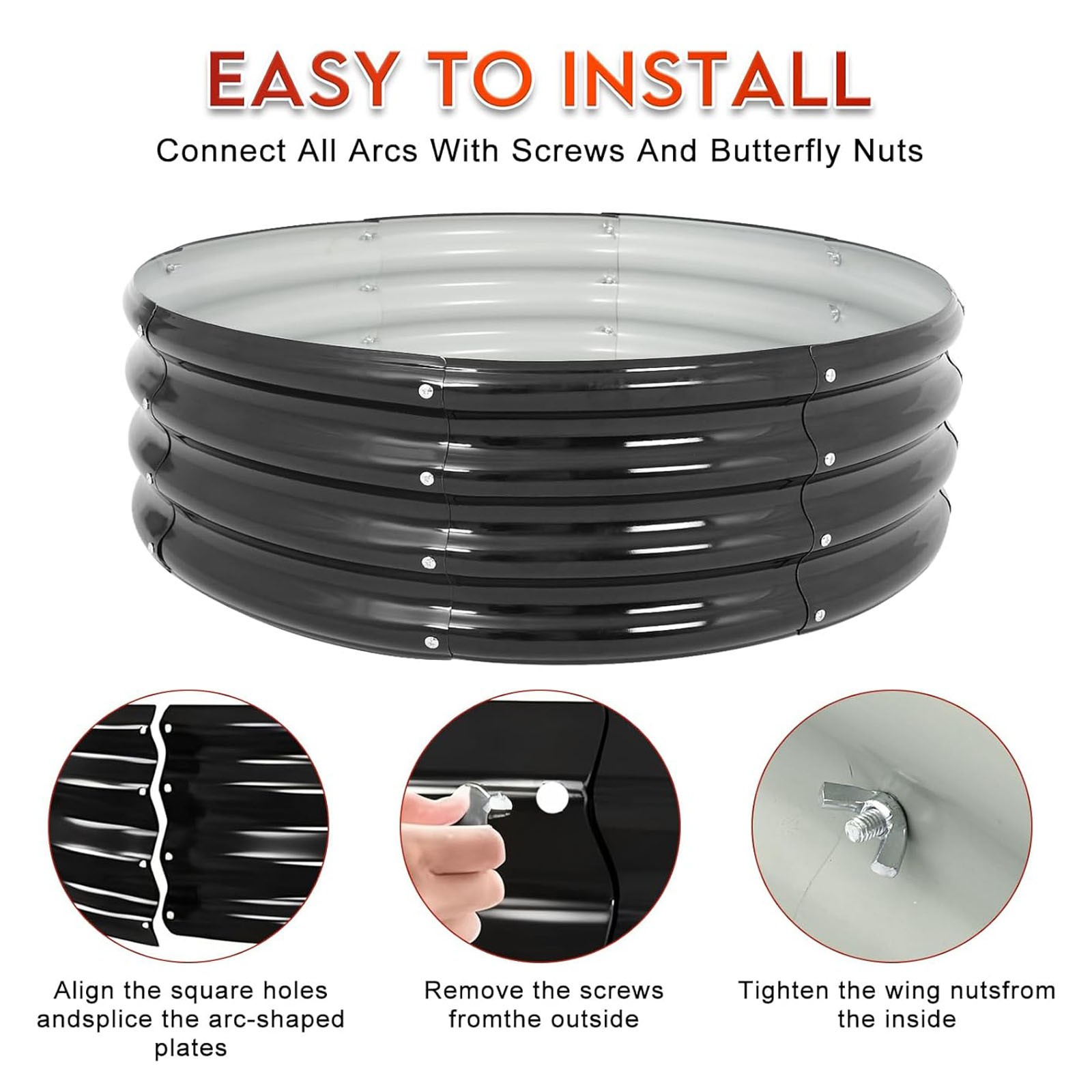 36" Round Galvanized Steel Fire Ring Pit for Backyard, Camping, Bonfire