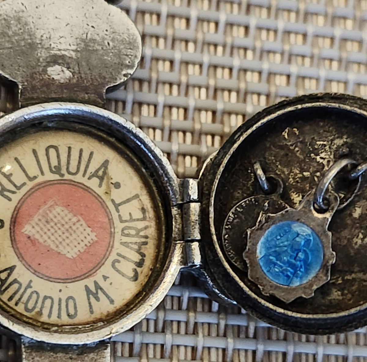 Antique Silver St. Anthony M. Claret Catholic Reliquary Relic Crucifix