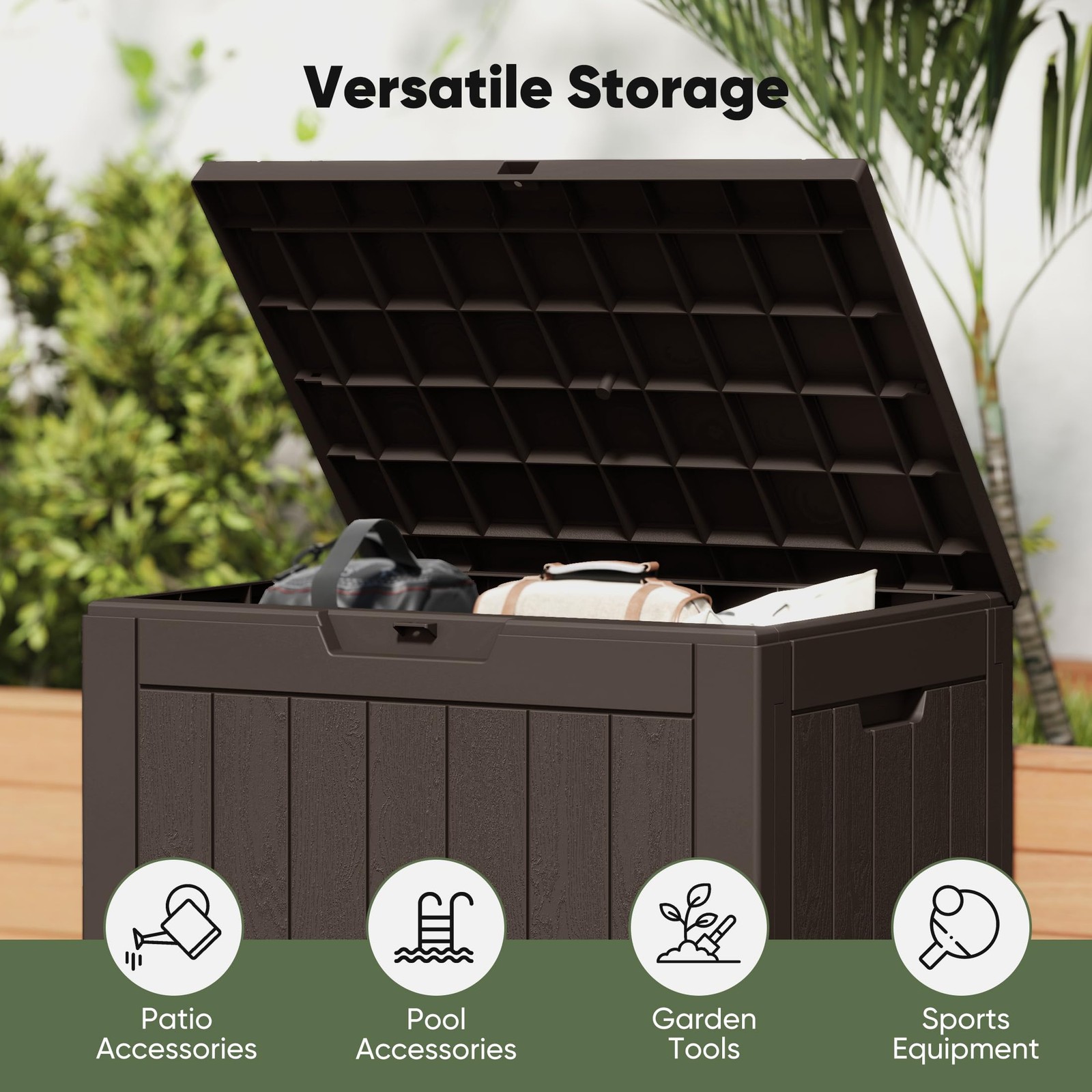 31 Gallon Deck Box, Weatherproof Resin Lockable Outdoor Storage for Secure Pa...