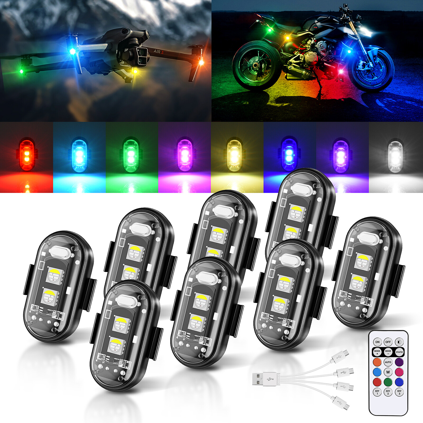 8PCS Wireless LED Strobe Lights,8 Colors Anti-Collision Led Warning Lights