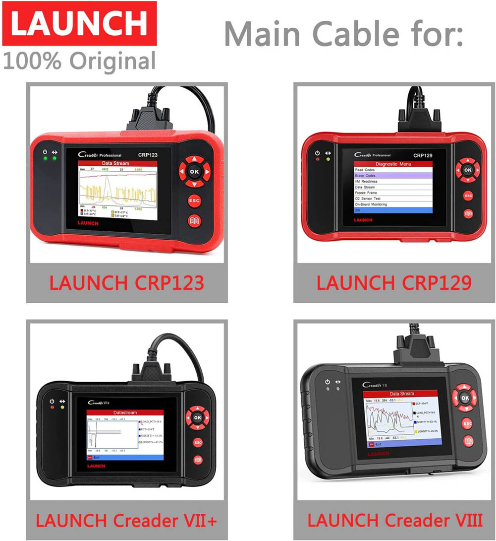 100% Original LAUNCH OBD2 Main Test Cable for Creader VII+/VIII CRP123 CRP129