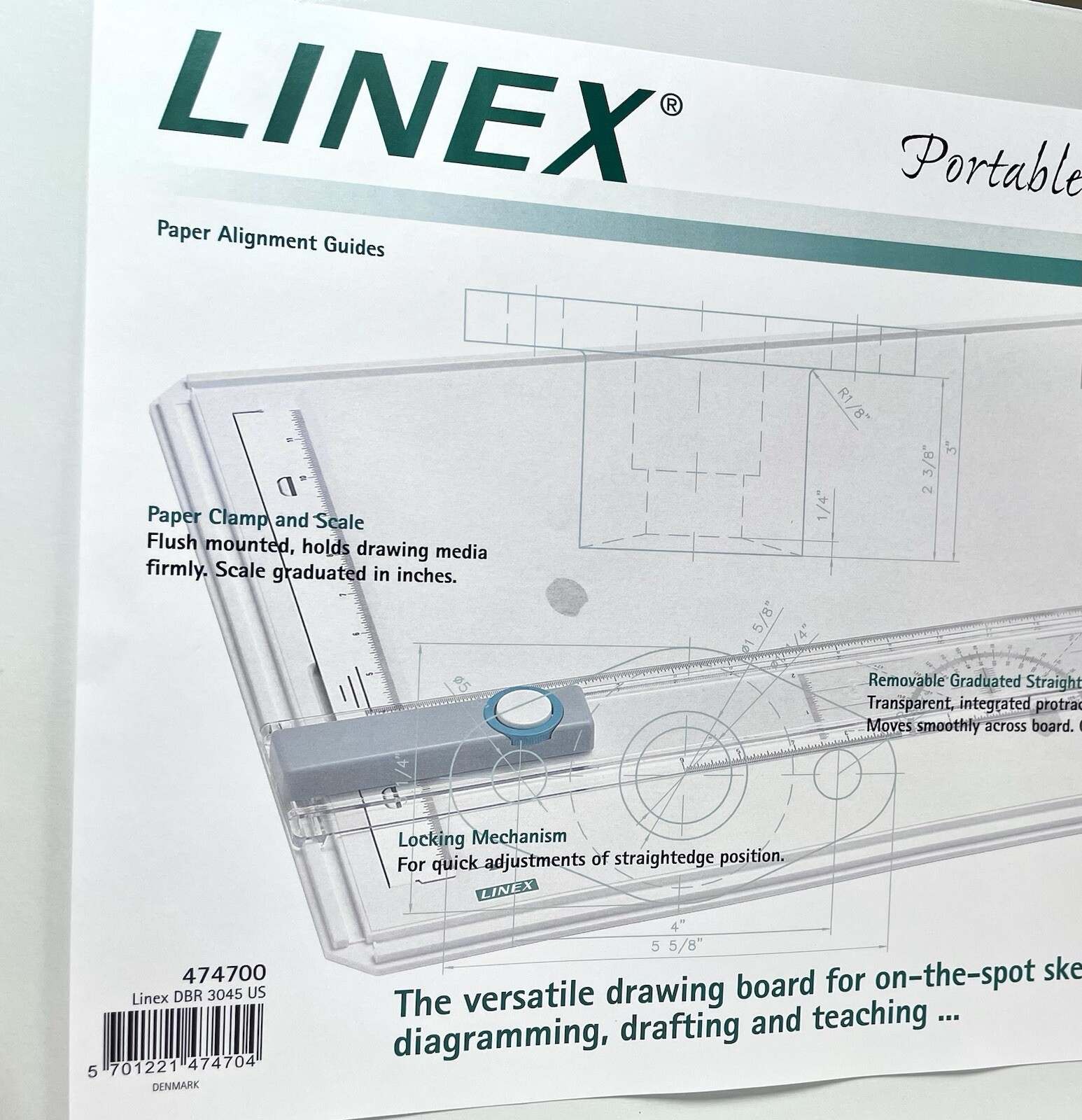 LINEX Portable Drawing Art Board Multi-Function Drafting Scale In Inches DBR3045
