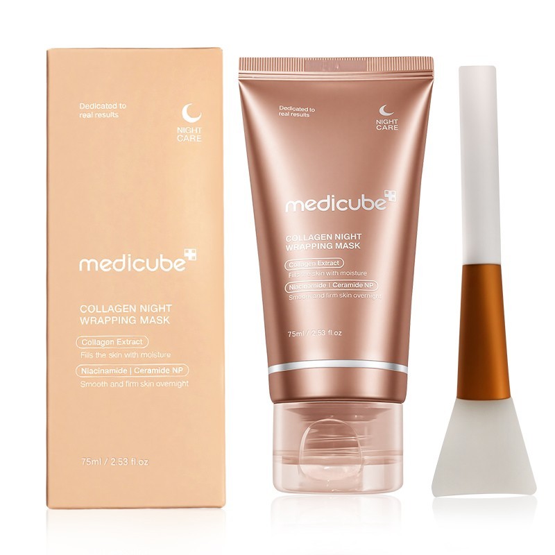 MEDICUBE Collagen Night Wrapping Mask 2.53 fl oz + Silicone Brush Exp 01/2028