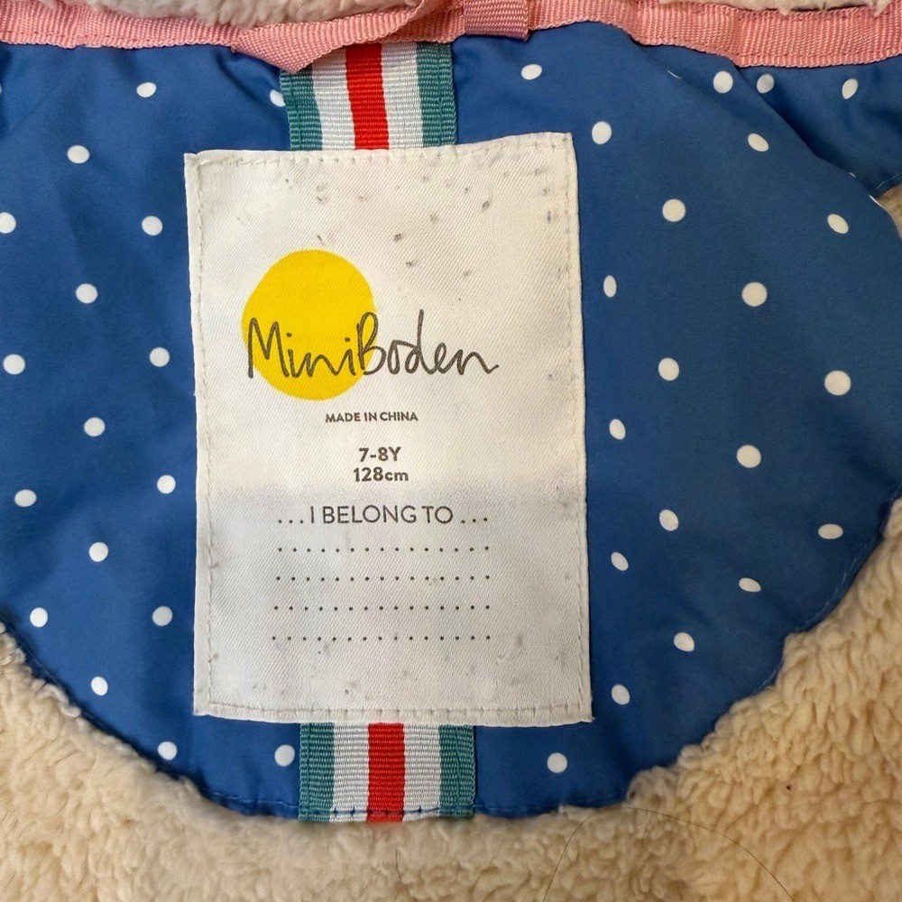 Mini Boden Guinea pig anorak water resist sherpa coat jacket size 7-8yo