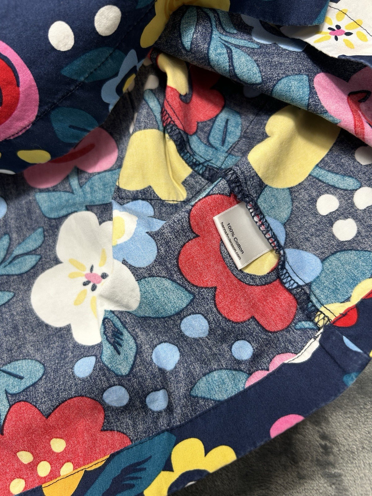 Hanna Andersson Flower Poplin Dress Girls 8 130cm Navy NWOT Long Sleeve Pockets