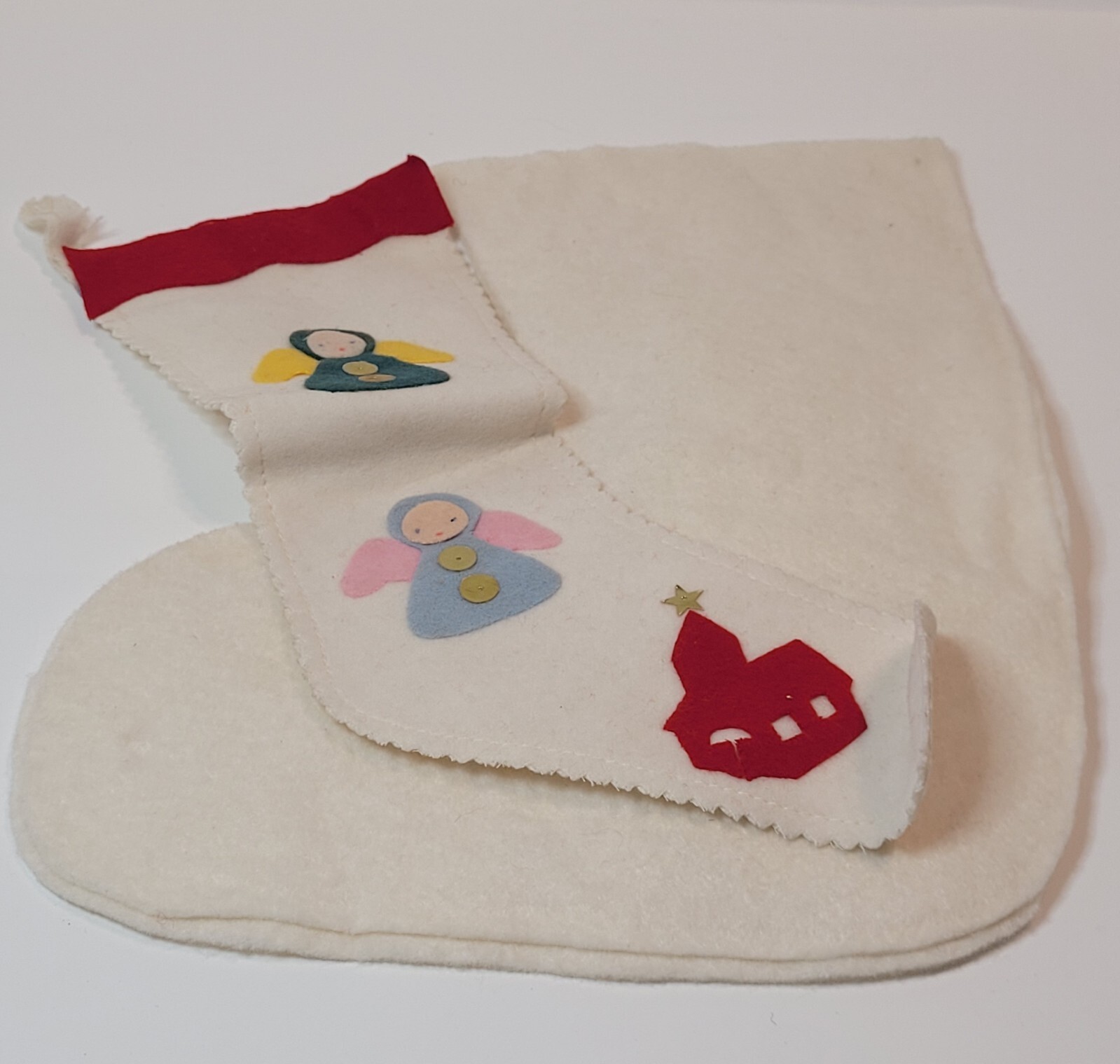 Vtg Felt Christmas Stockings Set Of 2 Toy Soldier & Angels Naive Style Japan?