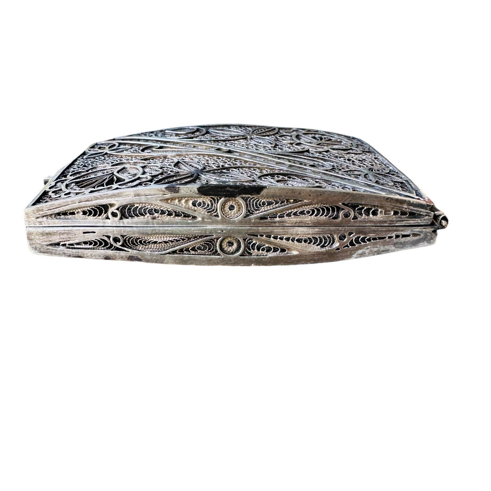 Antique Cigarette Case 3 Inch Filigree Floral Art Deco Sterling Silver 76.3g