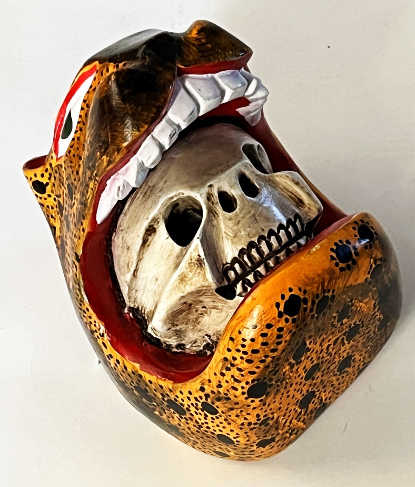 JUAN & FELIPE HORTA TOCUARO MICHOACAN WOOD MASK MEXICAN FOLK ART TIGRE SKULL