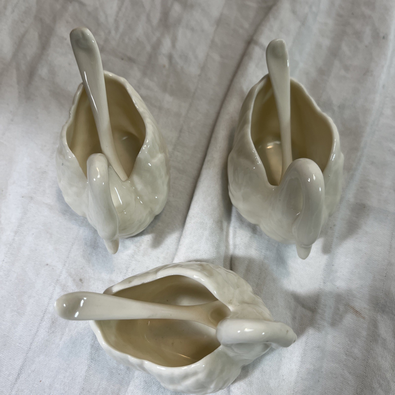 Vintage Lenox Swan Salt Cellars With Spoons Set Of 3 Off White/Cream