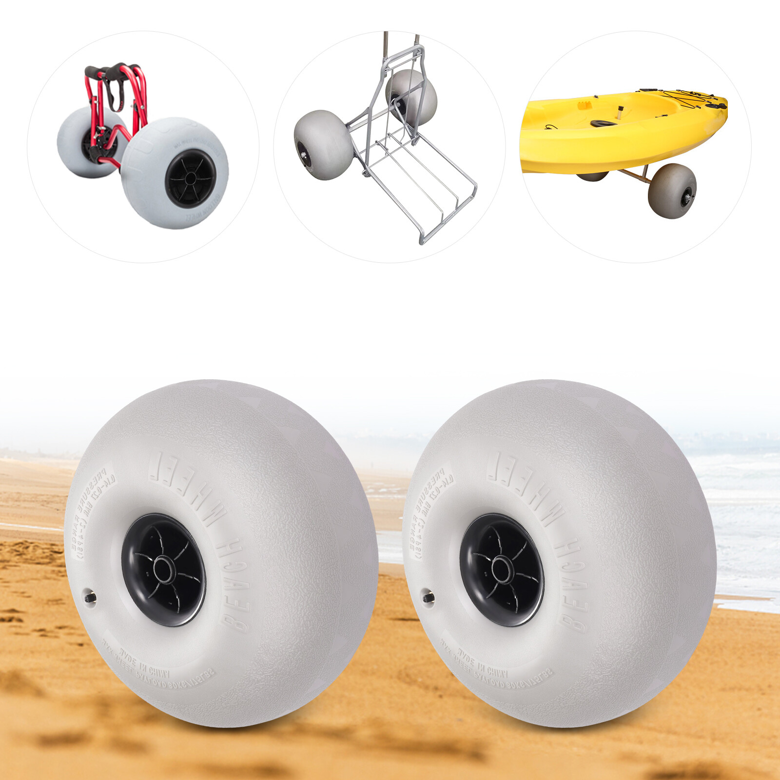 16" 2Pcs Beach Cart Wheels Replacement Beach Sand Tires For Kayak Dolly Canoe US