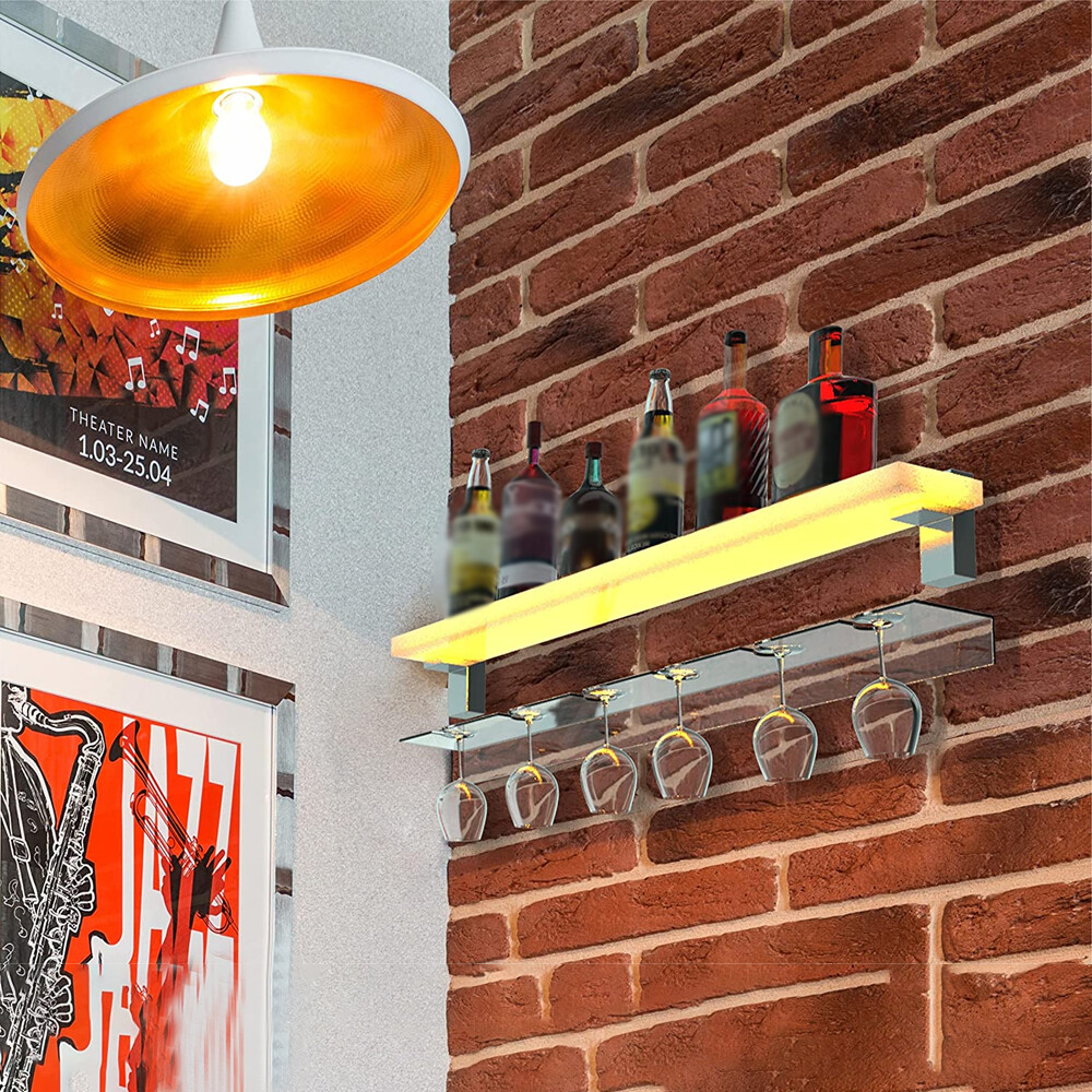 1 Step 24 Inch Wall Mounted LED Lighted Liquor Bottle Display Shelf for Home Bar