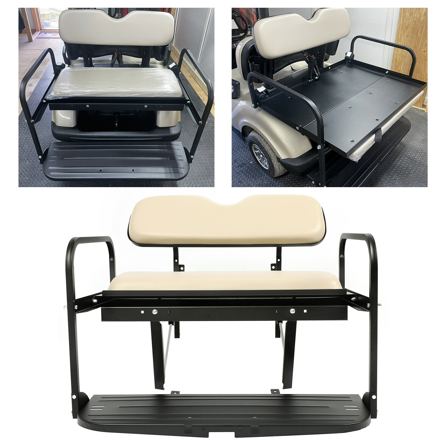 For Yamaha Drive G29 2007-2016 Golf Cart Flip Rear Back Seat Kit w/Beige Cushion