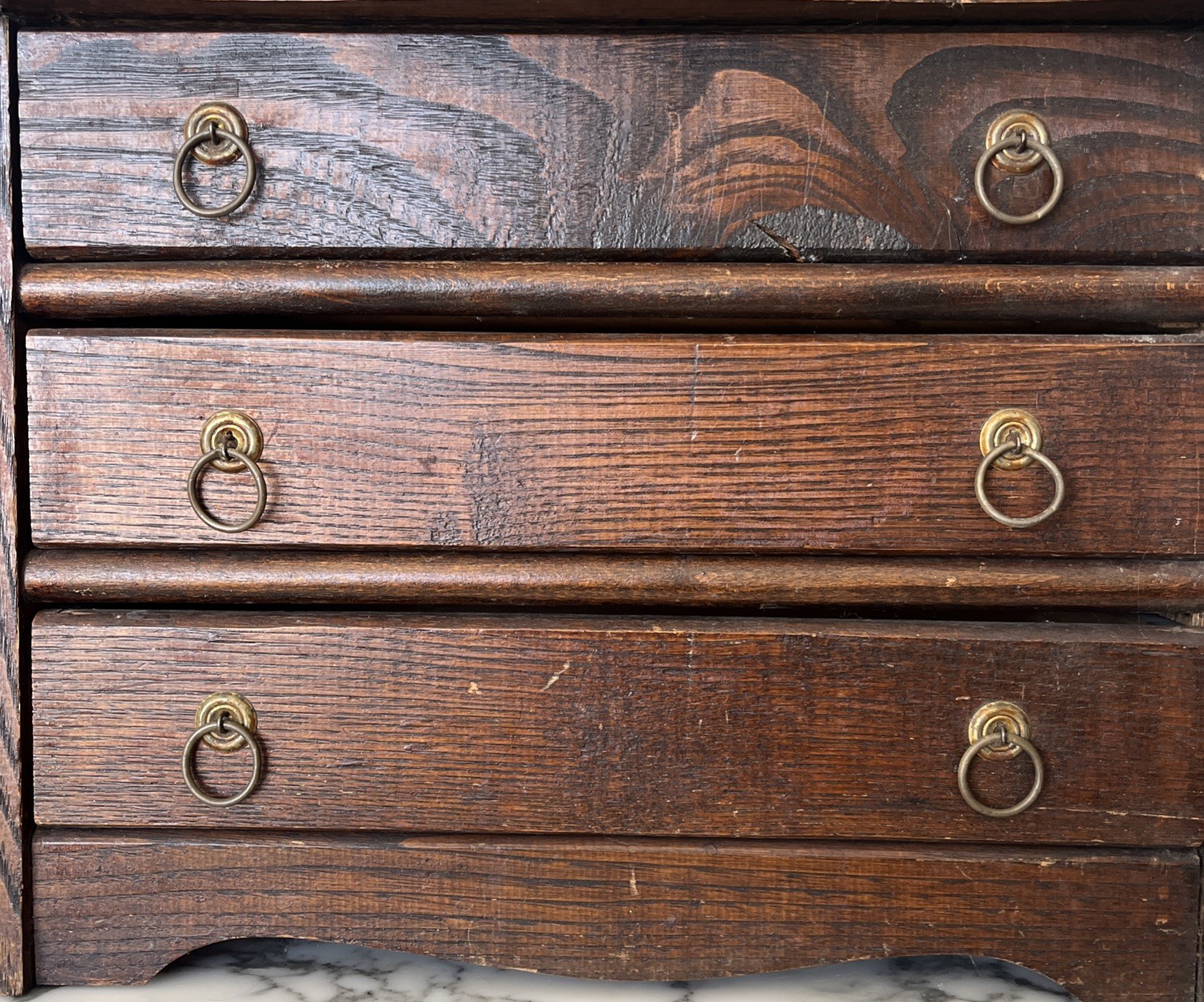 Antique Doll Size Wood Dresser With Brass Handles And Mirror Salesman Sample?