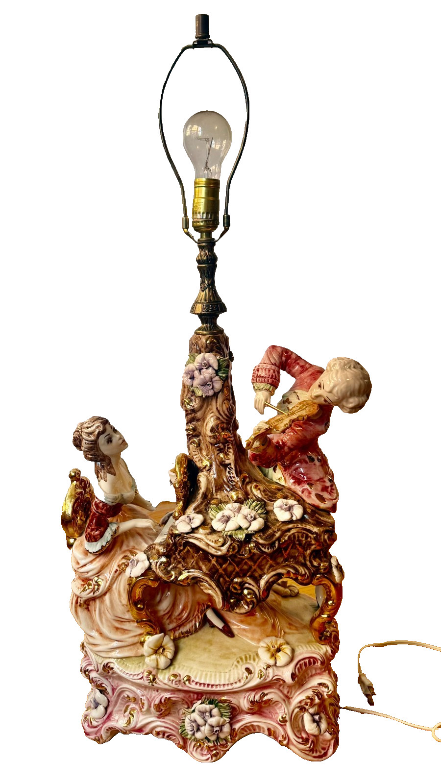 CAPODIMONTE SET of TWO 2 Figurine Lamp With Shade Made in Italy original