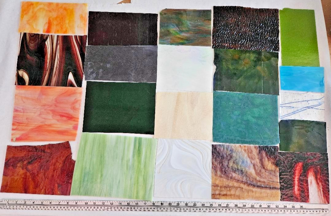 10 & 1/4 Pounds of Assorted Multicolor Stained-Glass Large Scraps/Sheets