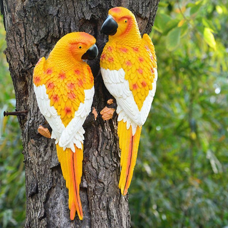 Resin Simulation Parrot Birds Sculpture Cute Wall Hanging Crafts Tree Decor DIY