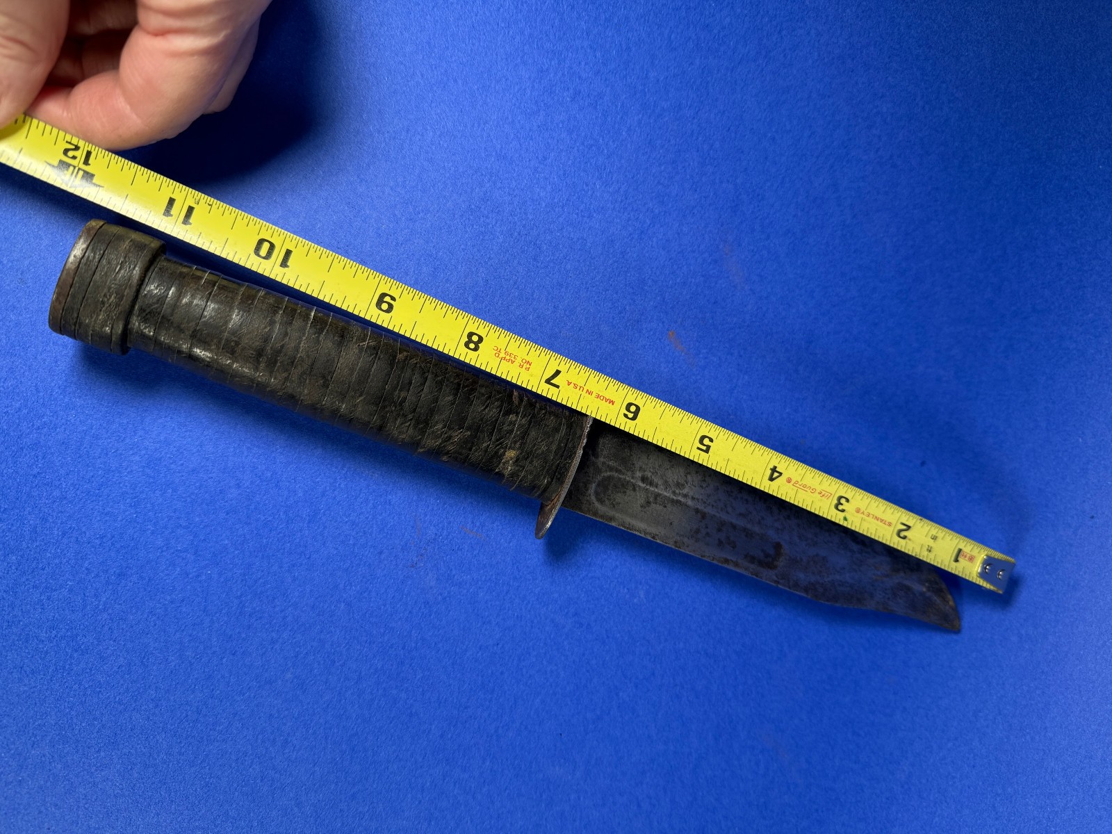 VTG WW2 ERA PERSONAL 12" FIGHTING KNIFE SANSSOUCI DR FRANCE W/ LEATHER SHEATH