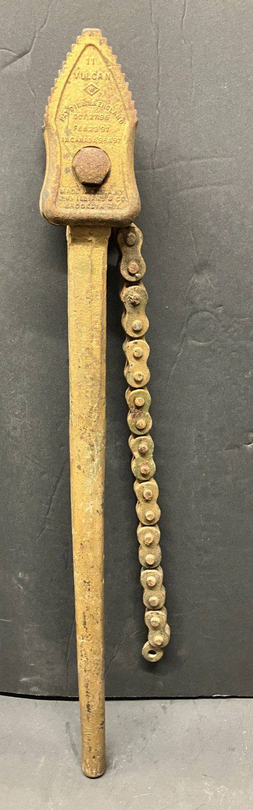 Antique 20-1/2" Vulcan No 11 Chain Pipe Wrench J.H.Williams & Co USA Pat 1896-97