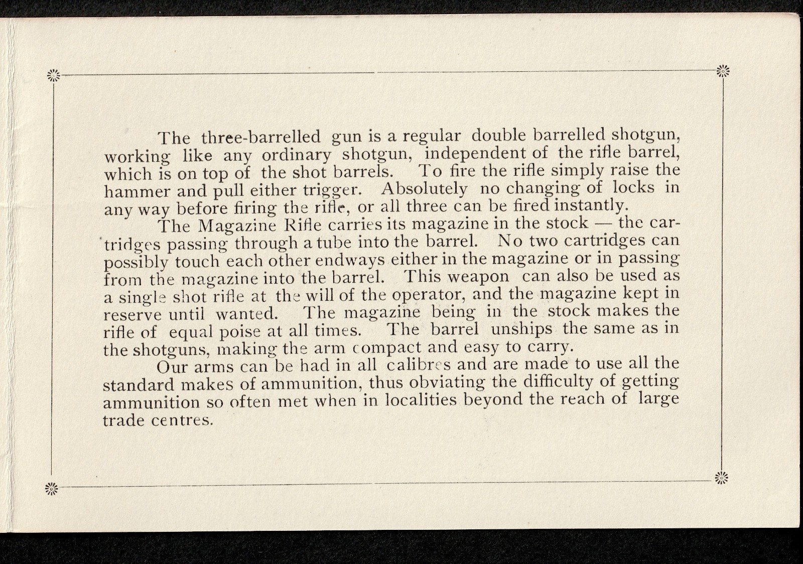 Brooks 3-Barrelled Shotgun 1892 Arms & Tool Rifle Folder Advertising Trade Card