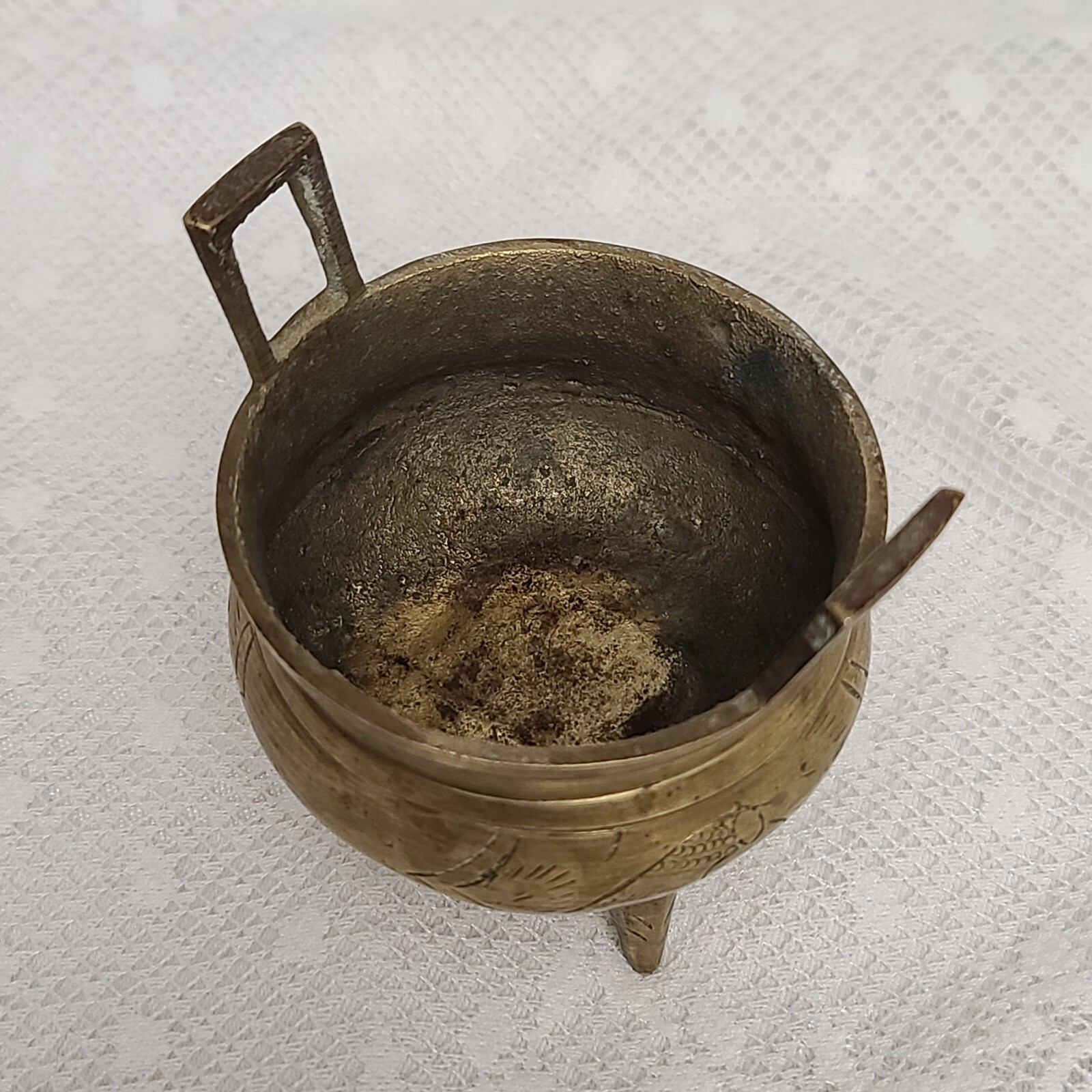 Vintage Antique Chinese Bronze Brass Stamped Incense Burner Bowl Dish Set/Pair 2