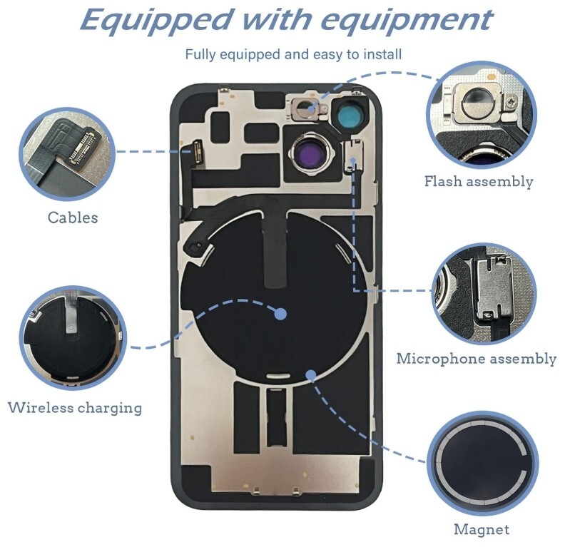 Back Glass Replacement with Metal or Magnet or NFC for iPhone 17,16,15,14 Series