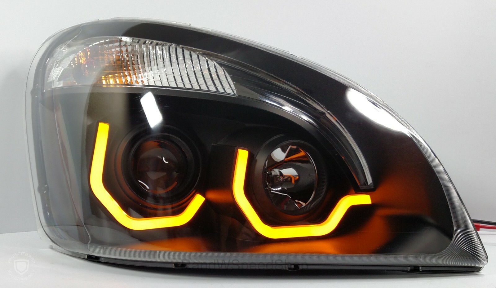 Pair Blackout Freightliner Cascadia Projection Headlights W/ Dual LED Lights