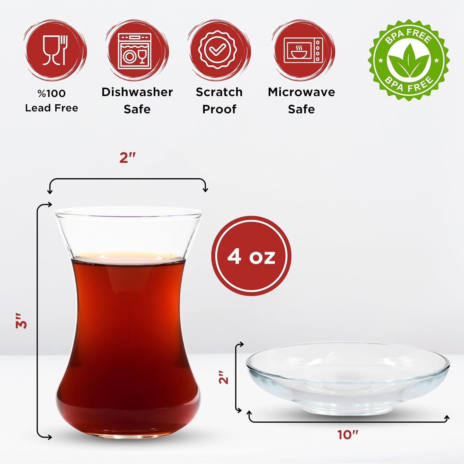 Turkish Tea Glass 12 pc Set Slim Waist Design Thick Sole
