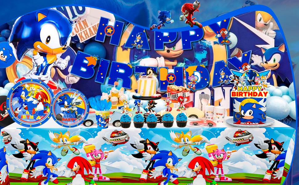 118 Pcs Sonic Birthday Party Decorations Sonic Party Tableware Plates Balloons