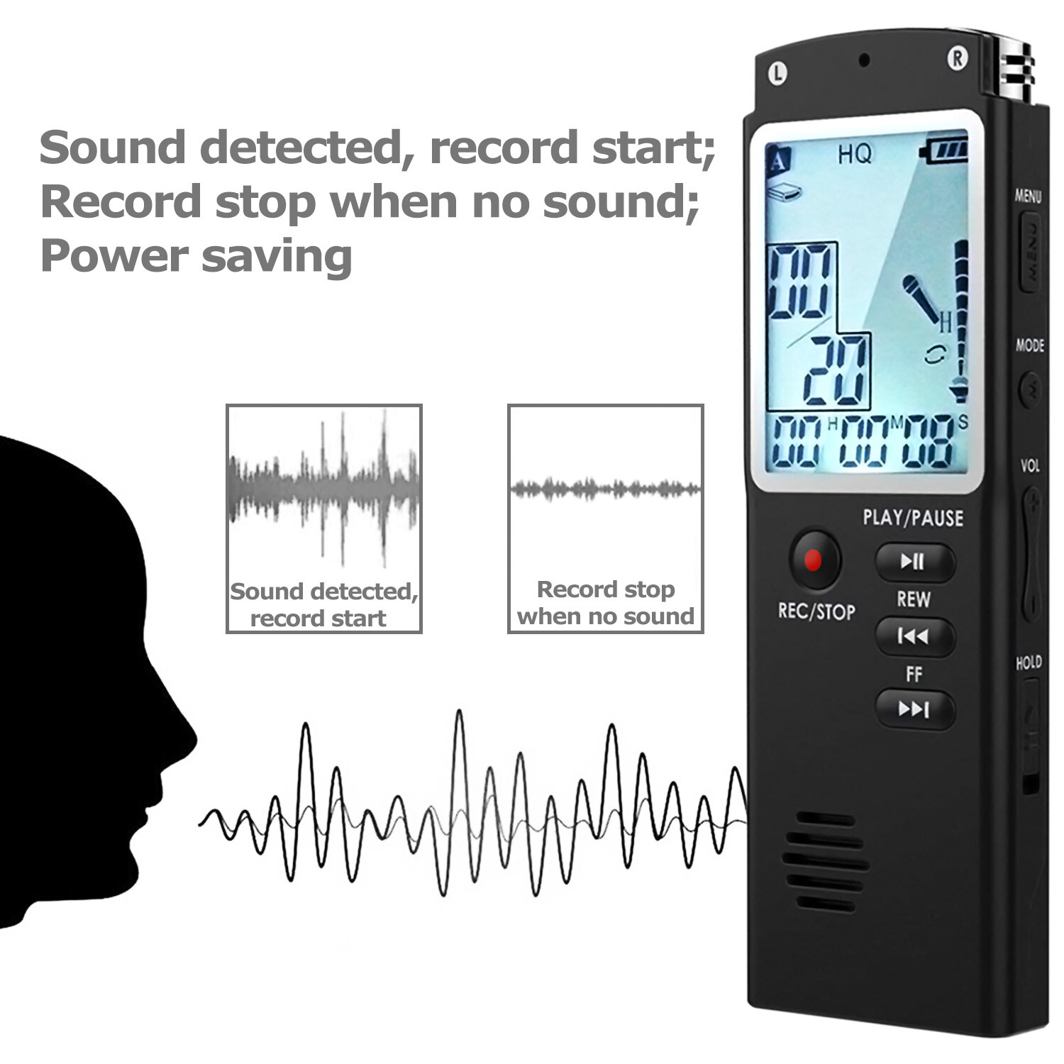 Voice Activated Mini Digital Sound Audio Recorder Dictaphone MP3 Player 8/16/32G