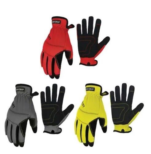 Firm Grip Tough Working Gloves Size Large 3 Pack ~  Red, Yellow, Gray