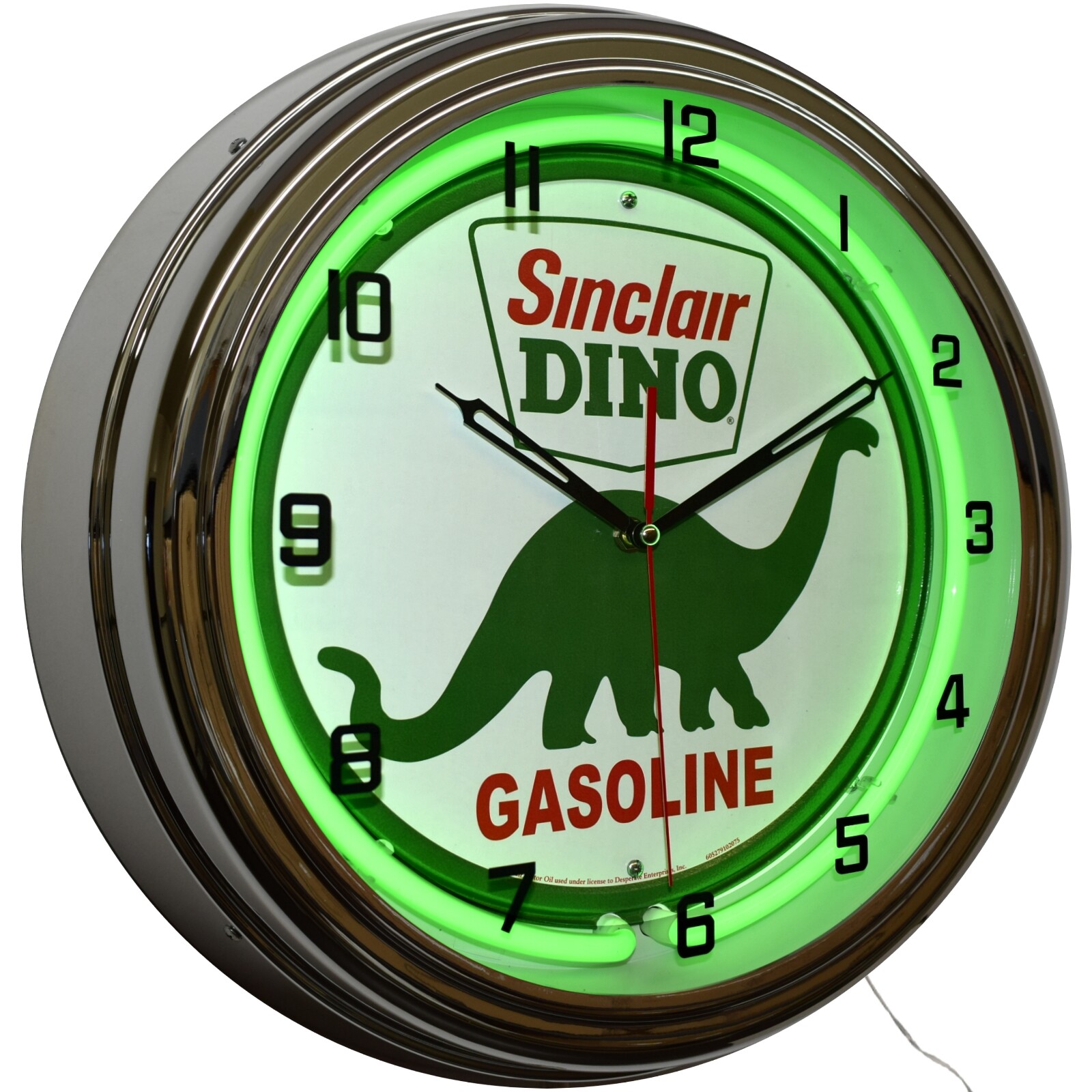 16" Sinclair Dino Gasoline Neon Clock Man Cave Garage Decor (Green)
