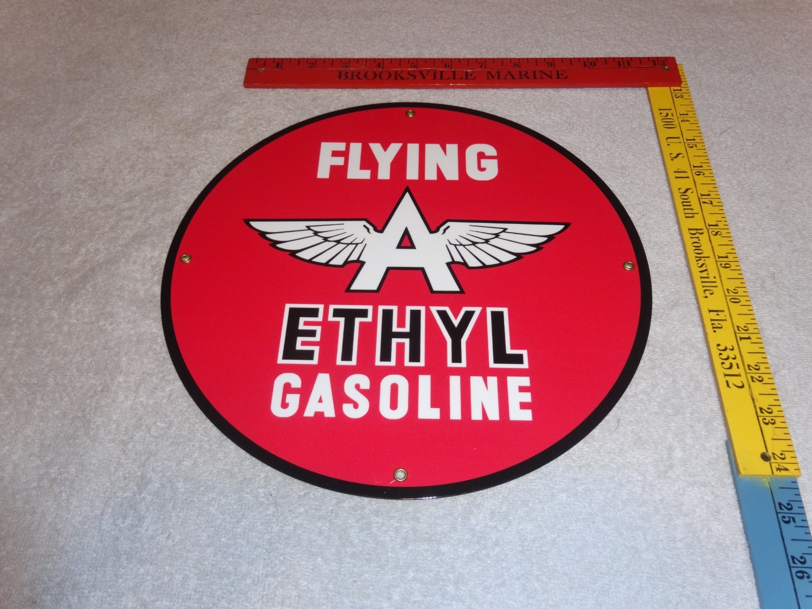 VINTAGE FLYING A ETHYL GASOLINE 11 3/4" PORCELAIN METAL SERVICE STATION OIL SIGN