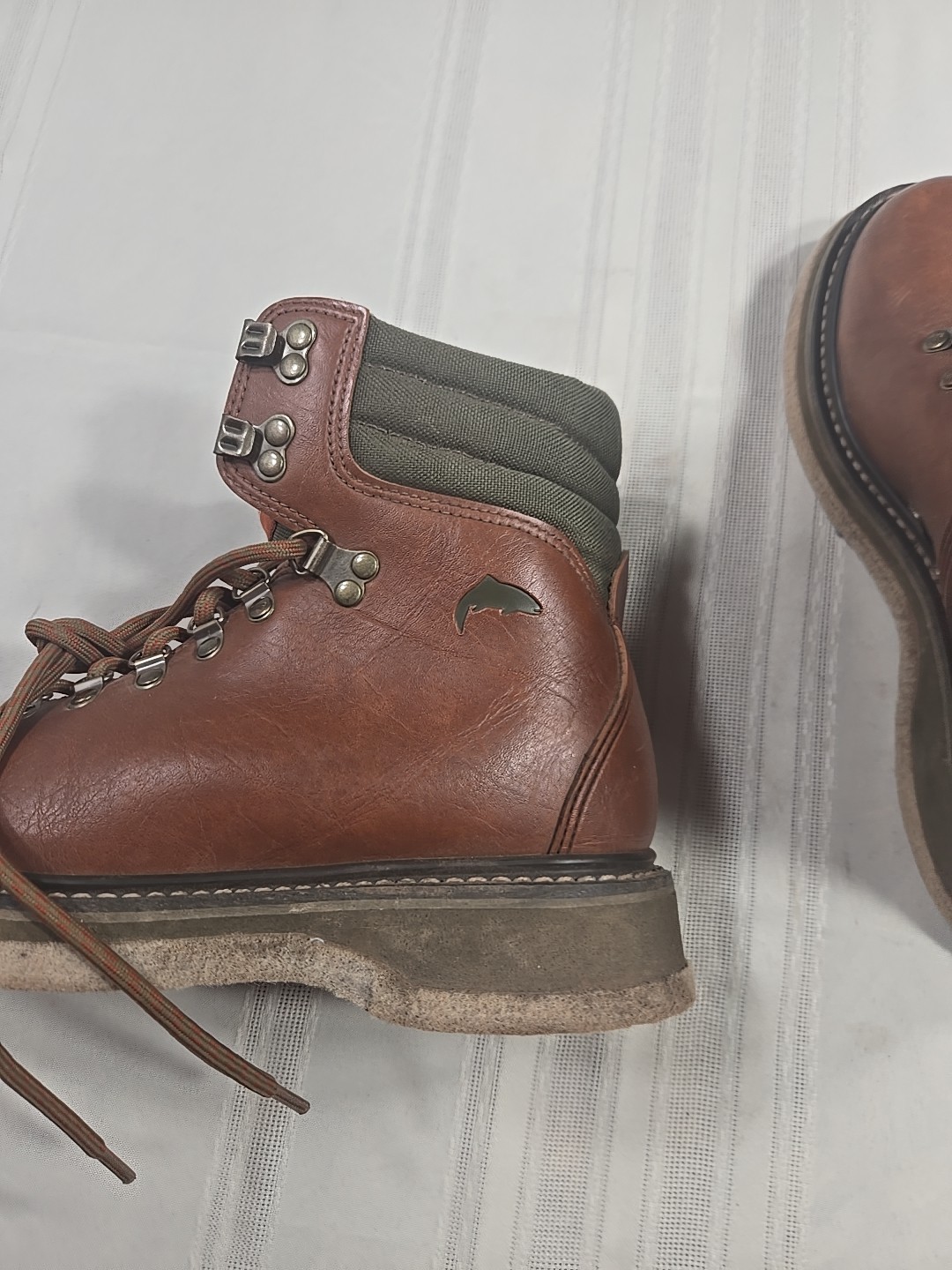 Simms River Wading Boots Felt Sole Leather Size 7 Brown/Green