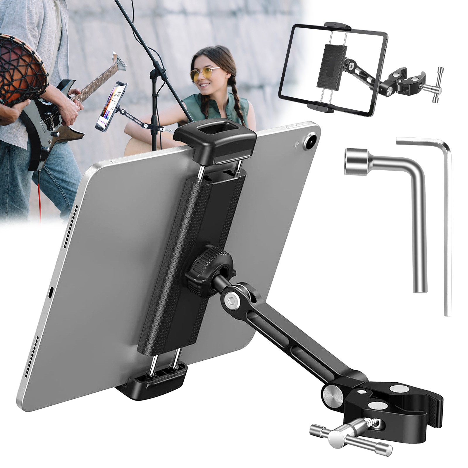 Music Microphone Stand Holder Bike Treadmill Mount for 4.7-12.9" Tablet iPhone