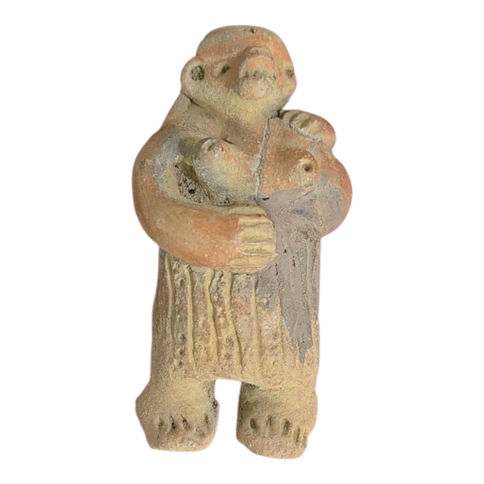 Ancient Pre-Columbian Human Effigy Carved Stone Artifact Mother With Child