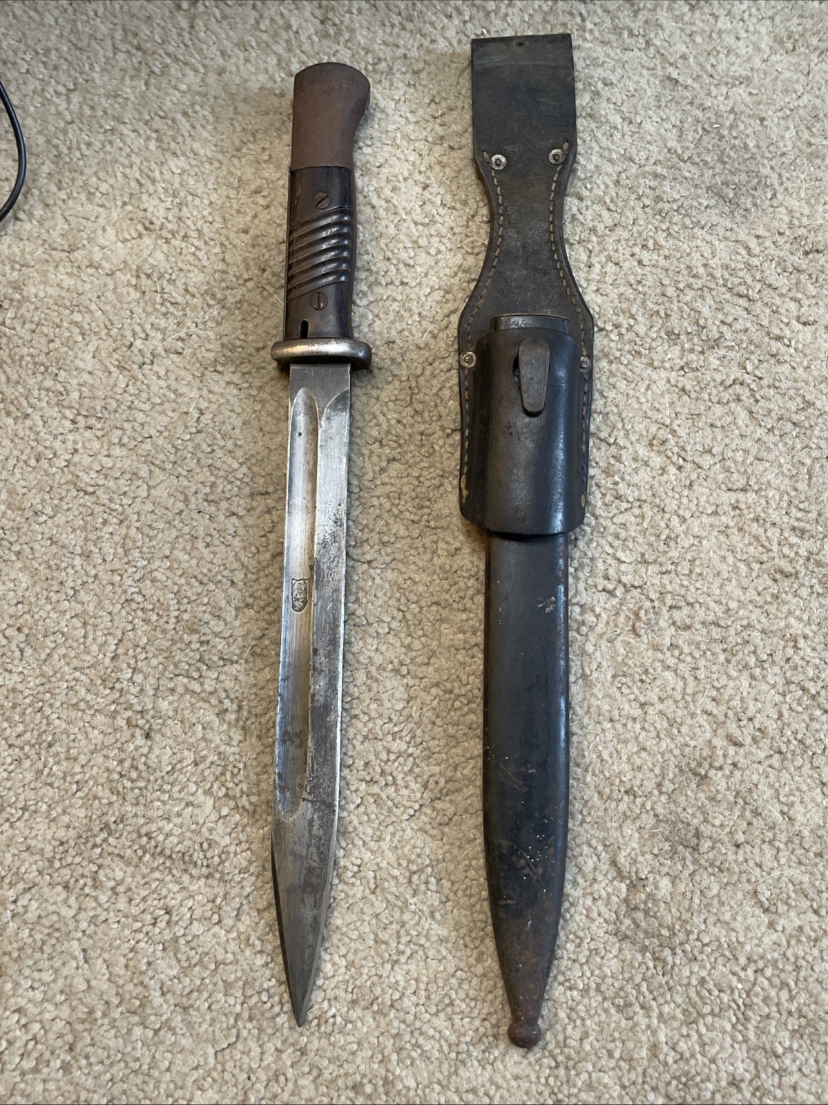 RARE Vintage World War 2 GERMAN K98 Matching Numbers Bayonet w/ Sheath & Frog