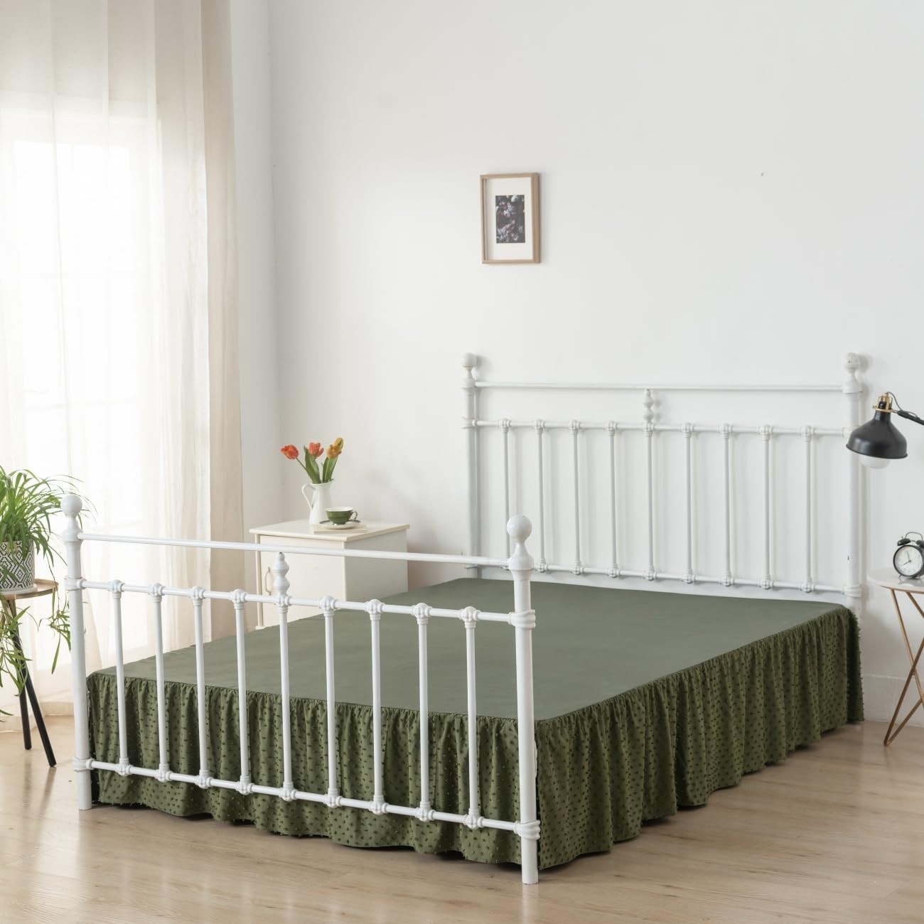 Tufted Dot Bed Skirt Queen Size Ruffled Bed Skirt with Split Corners, 12 Inch...