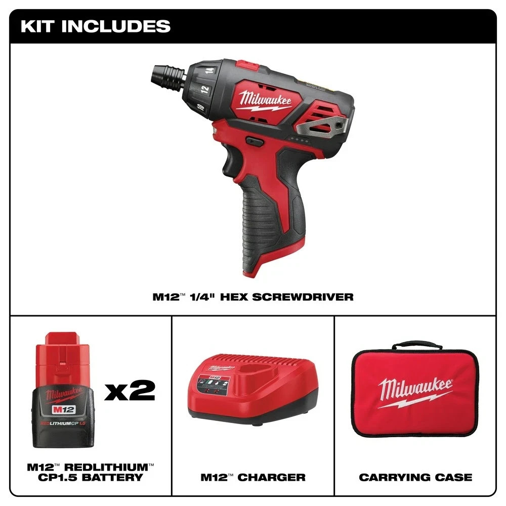 M12 12V Lithium-Ion Cordless 1/4 in. Hex Screwdriver Kit with two Battery