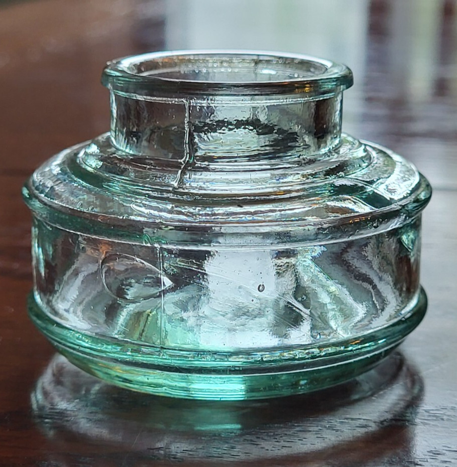 Antique Light Green Round Ink Bottle - Pat July 8 1895