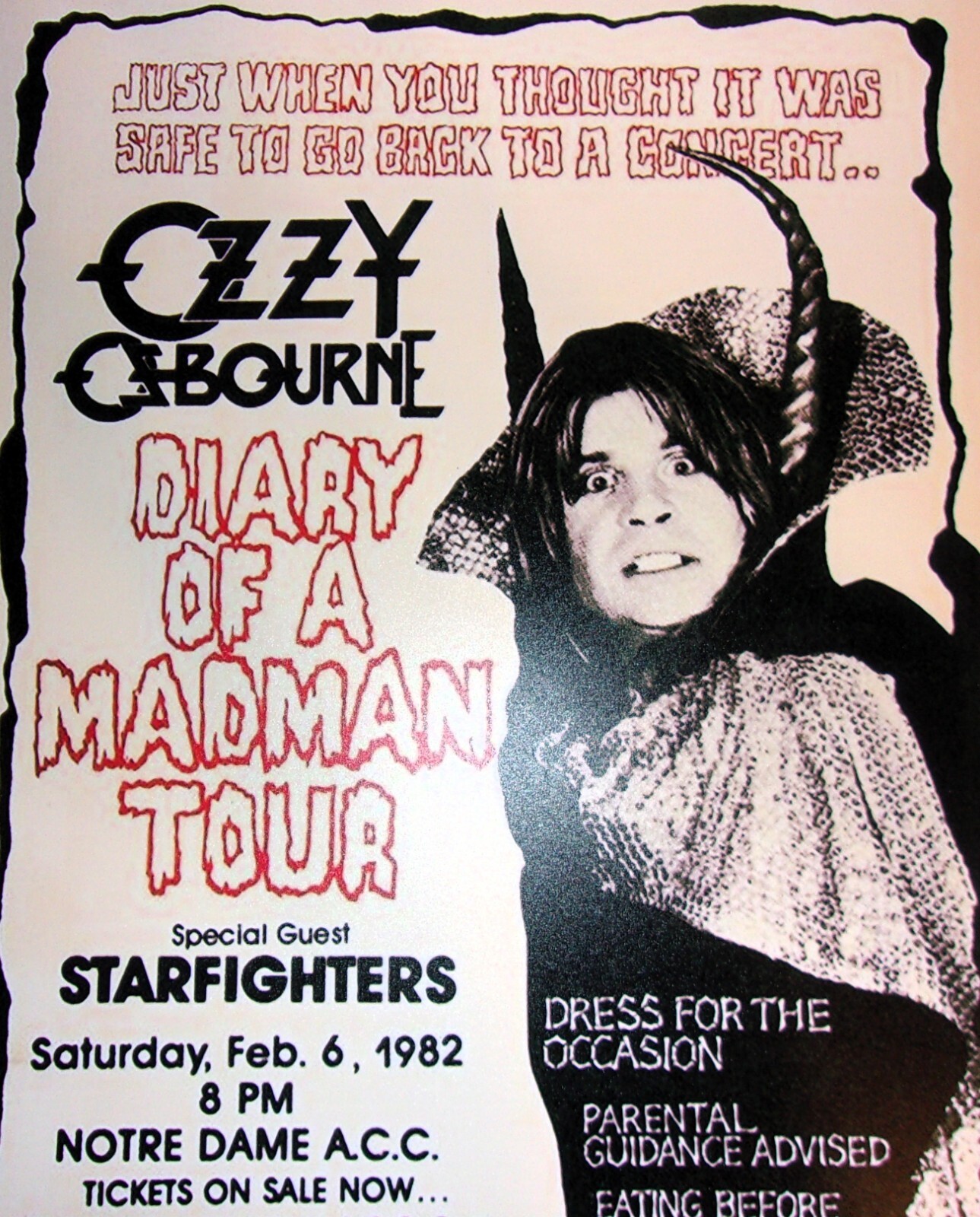 Ozzy Osbourne 1982 Tour St Louis MO Promo Black Sabbath Poster 19"x13" 2/6/82