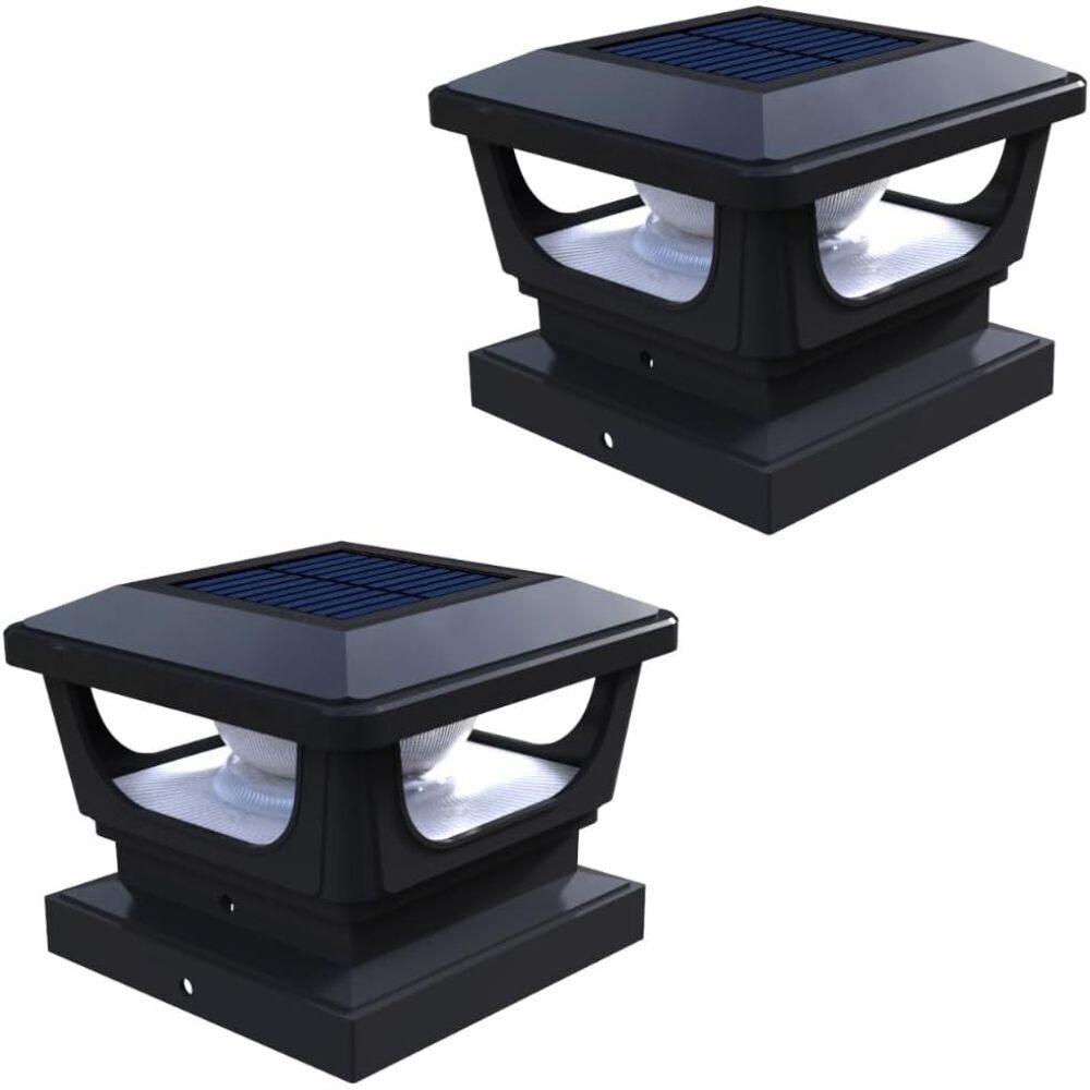 Solar Post Cap Lights for 3x3, 4X4, 5x5 Posts - BLACK (2 PACK) BICSGL-12BLK