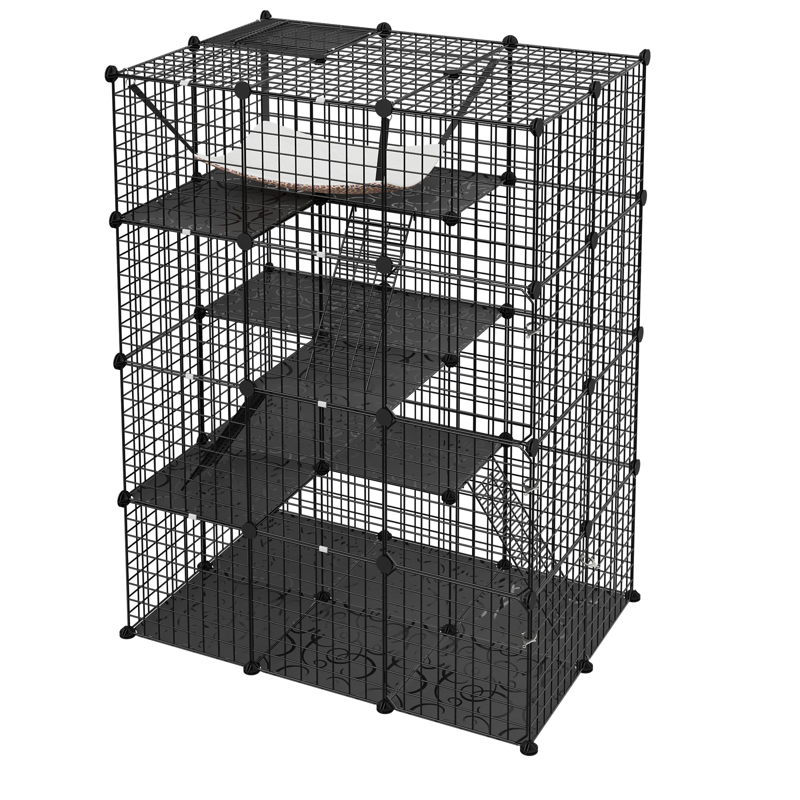4-Tier Large Cat Cage Enclosure Metal Wire Kennel DIY Cat Playpen with Hammok