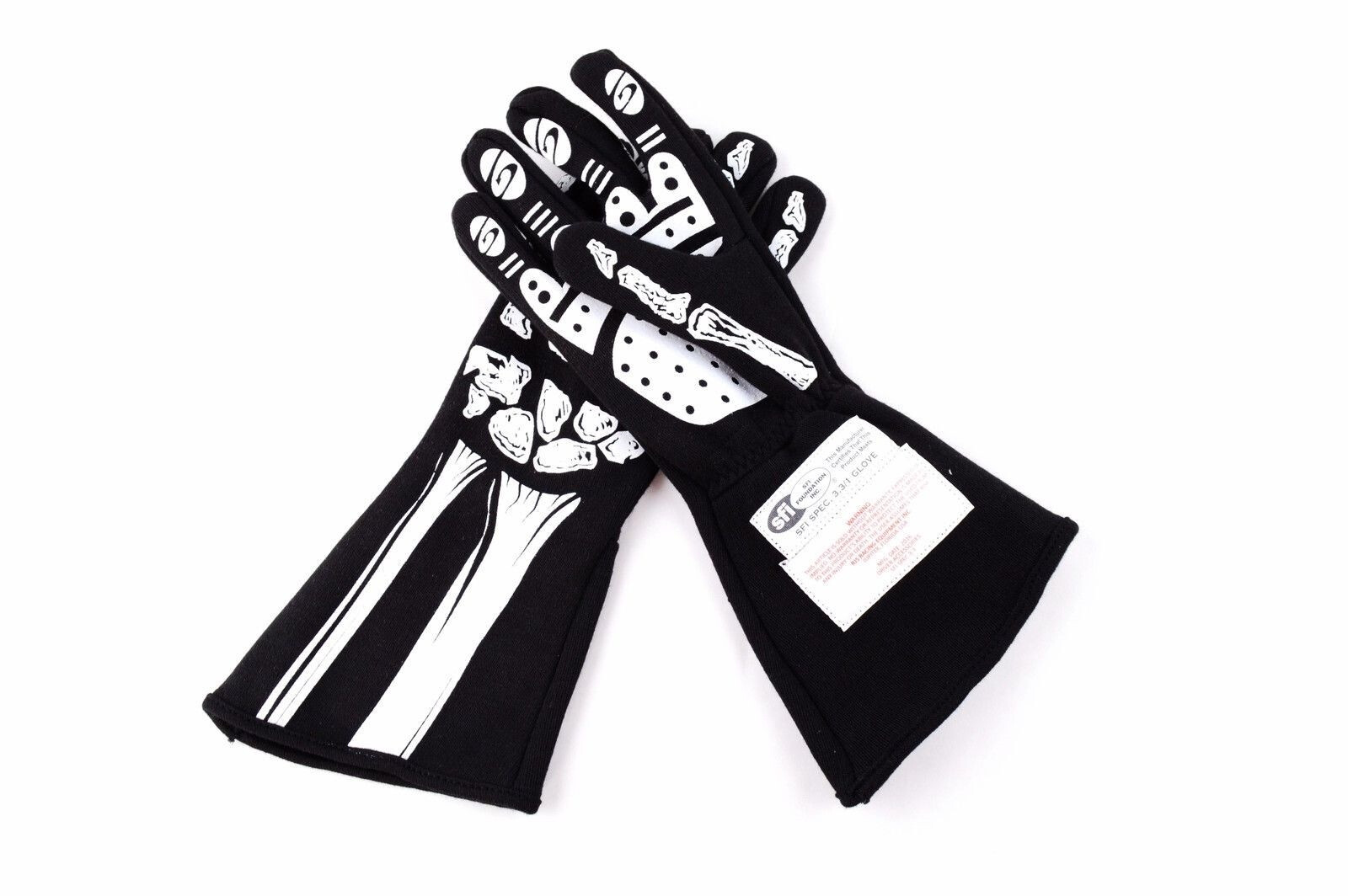 RJS RACING SFI 3.3/1 NEW SKELETON RACING GLOVES BLACK / WHITE SIZE LG 600080134